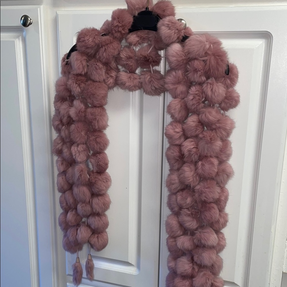 Luxurious Pink Fur Pom-Pom Scarf